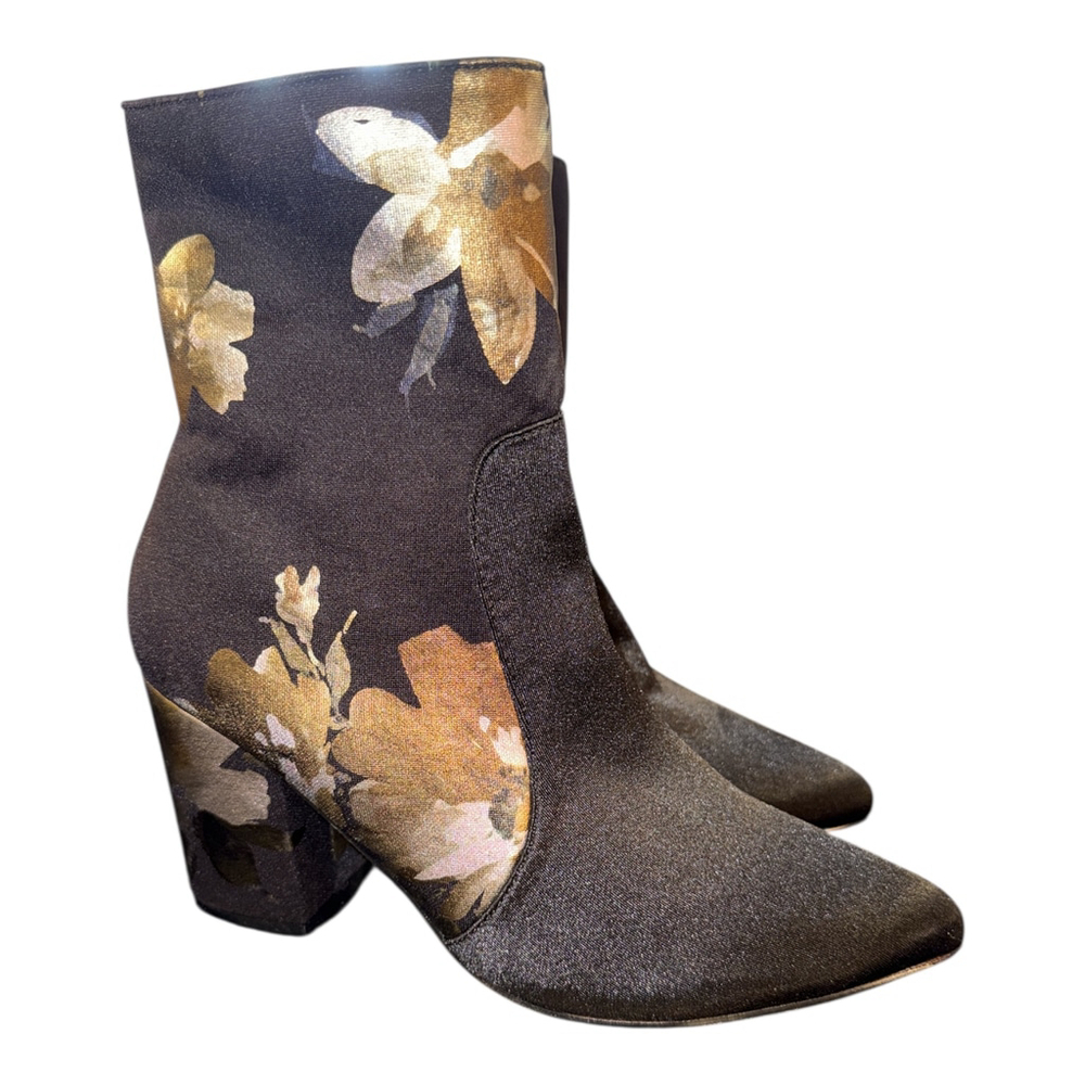 Mackin J Women's Floral Print Ankle Boots, Size 6, Black with Gold